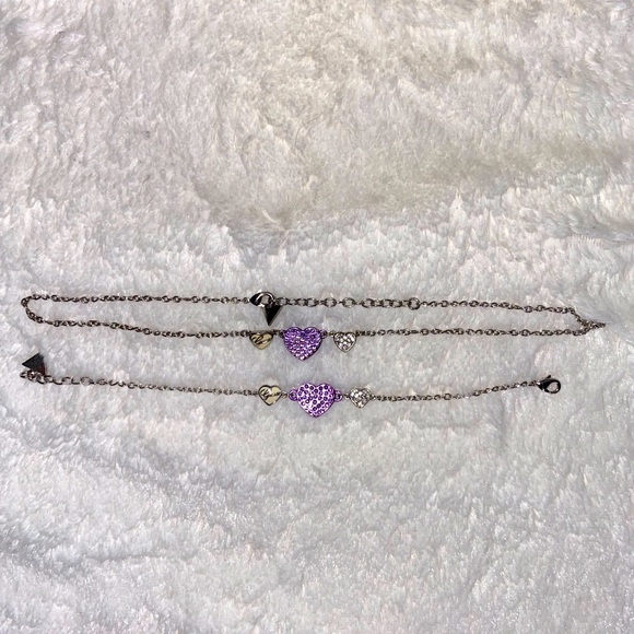 🥳 3FOR30 Guess purple rhinestone heart bracelet and necklace set. - Picture 1 of 5